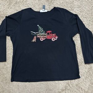 Karen Scott Black Long Sleeve Top with Red Truck Design A-101